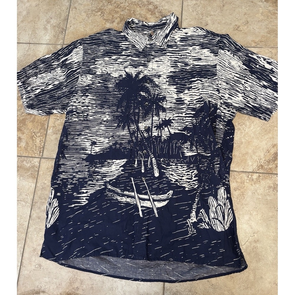 Territory Ahead Hawaiian Shirt Mens 2XL Tall Tropical Palm Canoe Aloha Cotton